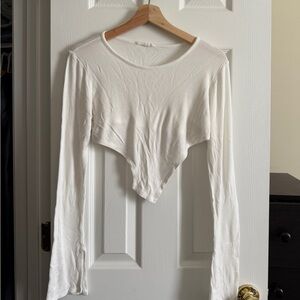 Long-Sleeve Ribbed Asymmetrical Crop Top